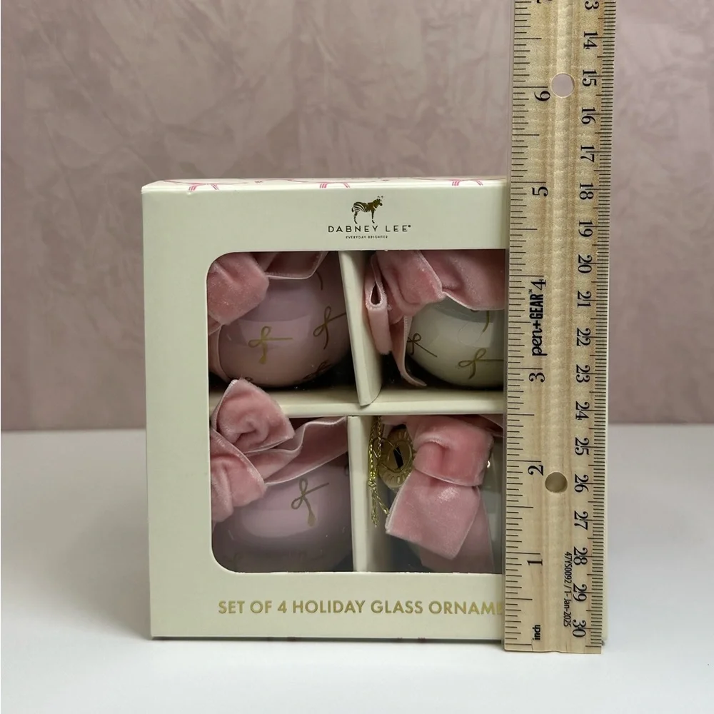 Dabney Lee Pink and Cream Coquette Bows Glass Ornaments Set